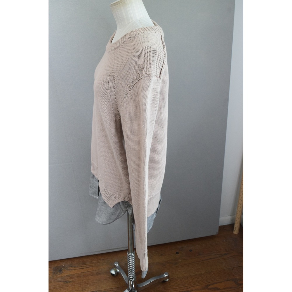 Brochu Walker Sweater Medium Beige Layered Look Pinstripe Hem Womens READ - Picture 2 of 7
